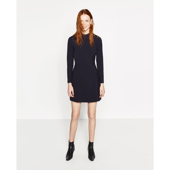 Zara Navy Blue A-Line Dress with Military Buttons - Picture 6 of 7